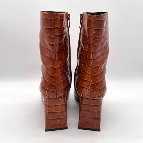 BY FAR Celine Square Toe Croc Embossed Boot Womens 40 Brown Leather Ankle Heeled - Picture 5 of 12
